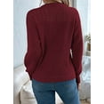 thumbnail image 4 of Womens Crochet Hollow Out Sweater Top Long Sleeve Crew Neck Knit Pullover Fall Casual Winter Shirt Wine Red S, 4 of 7