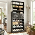 thumbnail image 4 of Homieasy 10-Tier Shoe Cabinet with 2 Drawers, 65cm Width Freestanding Closet Organizer with Adjustable Storage Shelves & Side Hooks –for Entryway, Bedroom, Living Room,Gray Oak, 4 of 9