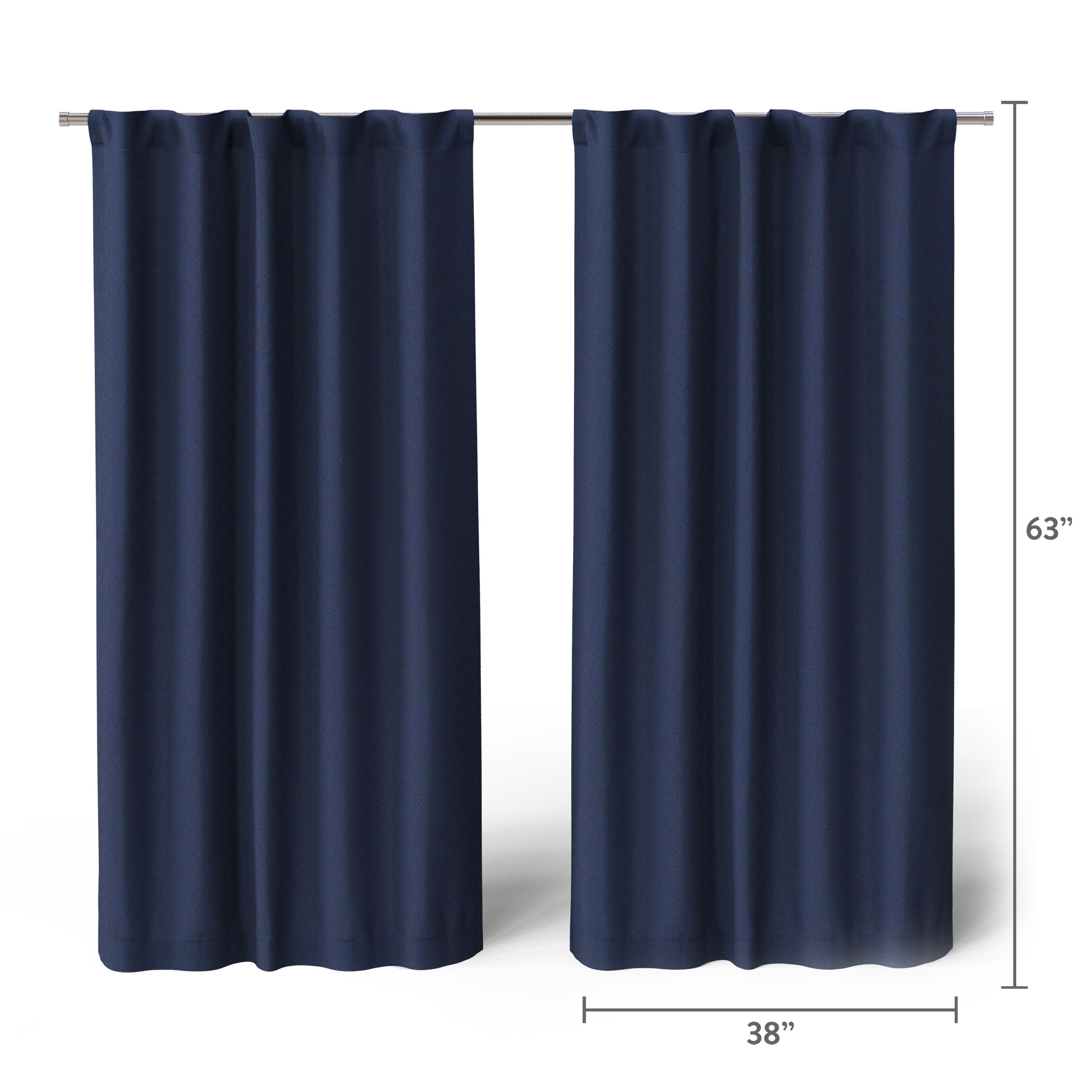 Mainstays Kids Navy Blue Solid Blackout Rod Pocket with Back Tabs Curtain Panel Pair, Set of 2, 30 in x 63 in
