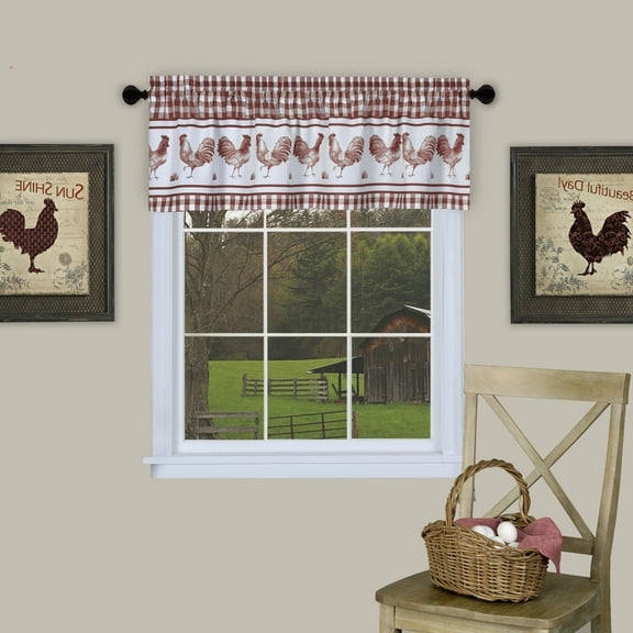 Traditional Elegance Barnyard Window Curtain Tier Pair and Valance Set - 58x24 - Burgundy