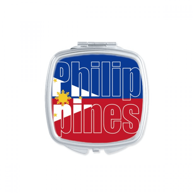 Philippines Country Flag Name Square Mirror Portable Compact Pocket Makeup Double Sided Glass