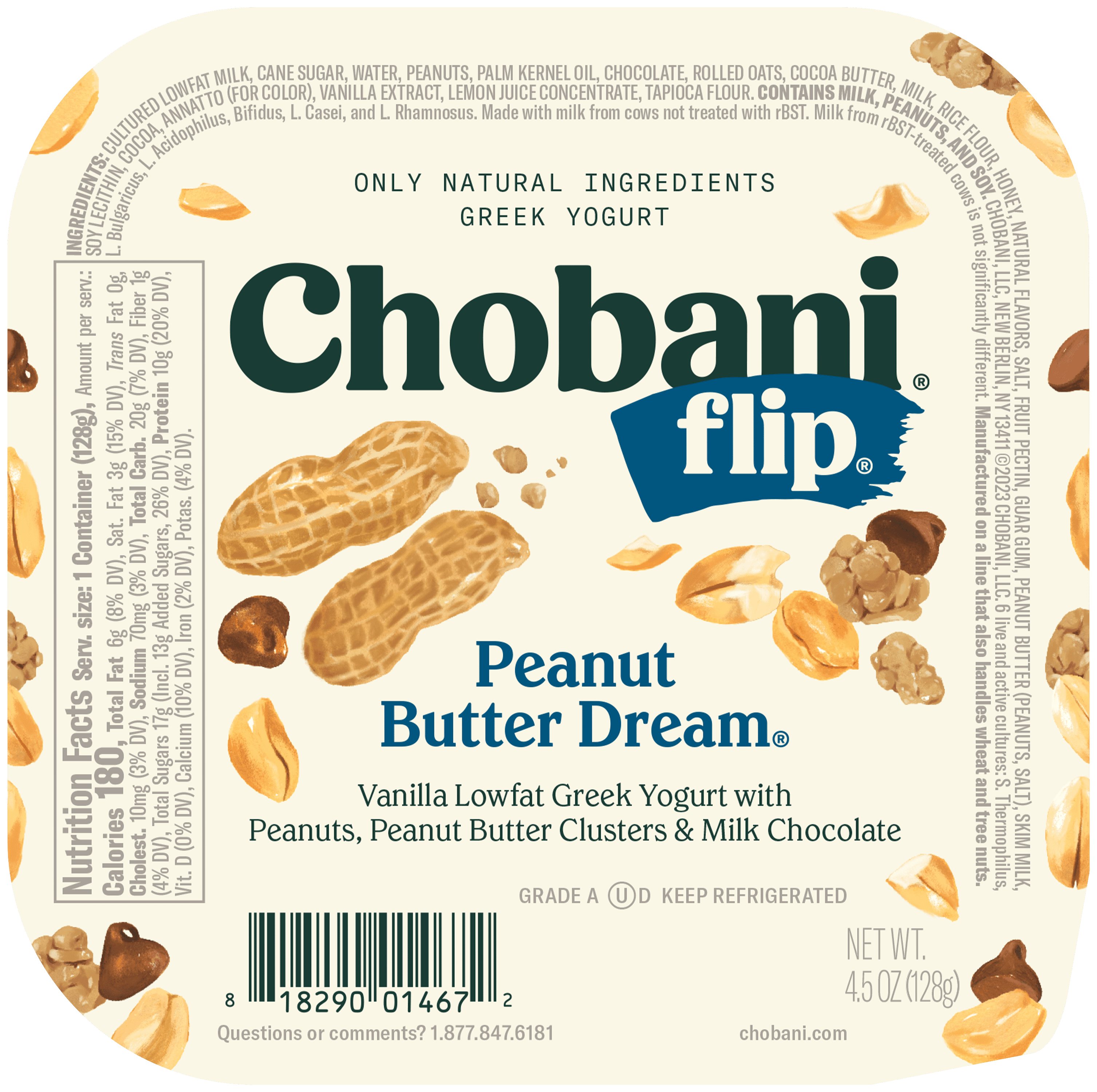 Chobani Flip Low-Fat Greek Yogurt Peanut Butter Dream 4.5 oz Cup
