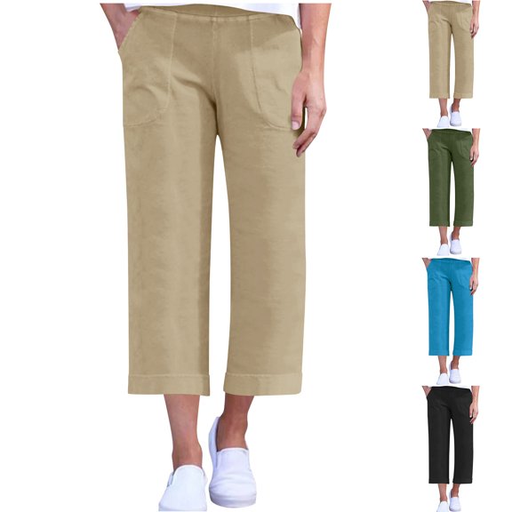 Aboser Women's Lounge Cropped Pants Dressy Casual Wide Straight Leg Pants Comfy High Waisted Travel Pants Loose Fit Work Office Trousers with Pockets