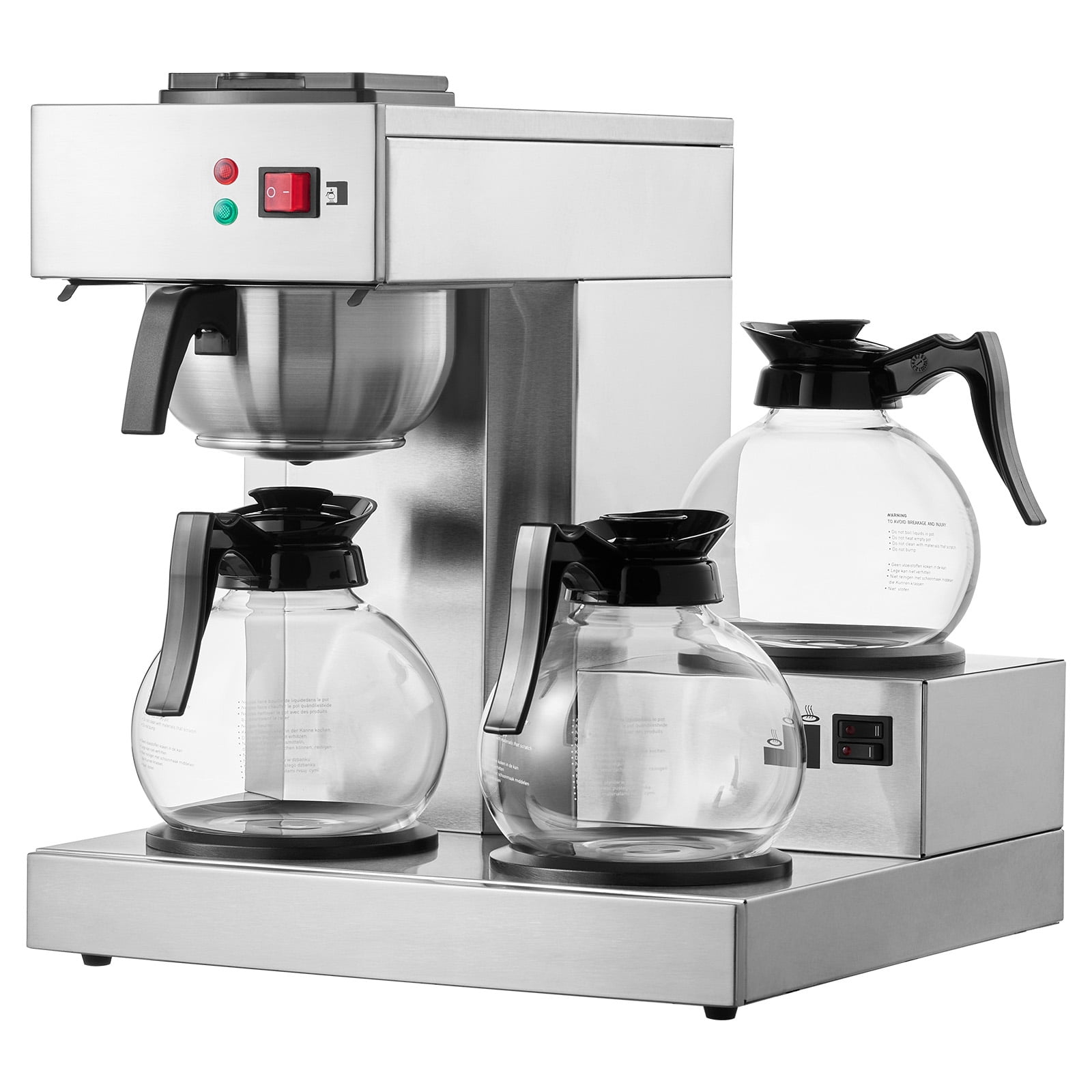 KFFKFF 12-Cup Industrial Coffee Brewer, Coffee Brewing Device with Trio of Glass Jugs and Warming Trays, Stainless Steel Manual Water Input Coffee Maker, Ideal for Cafes, Offices, and Eateries