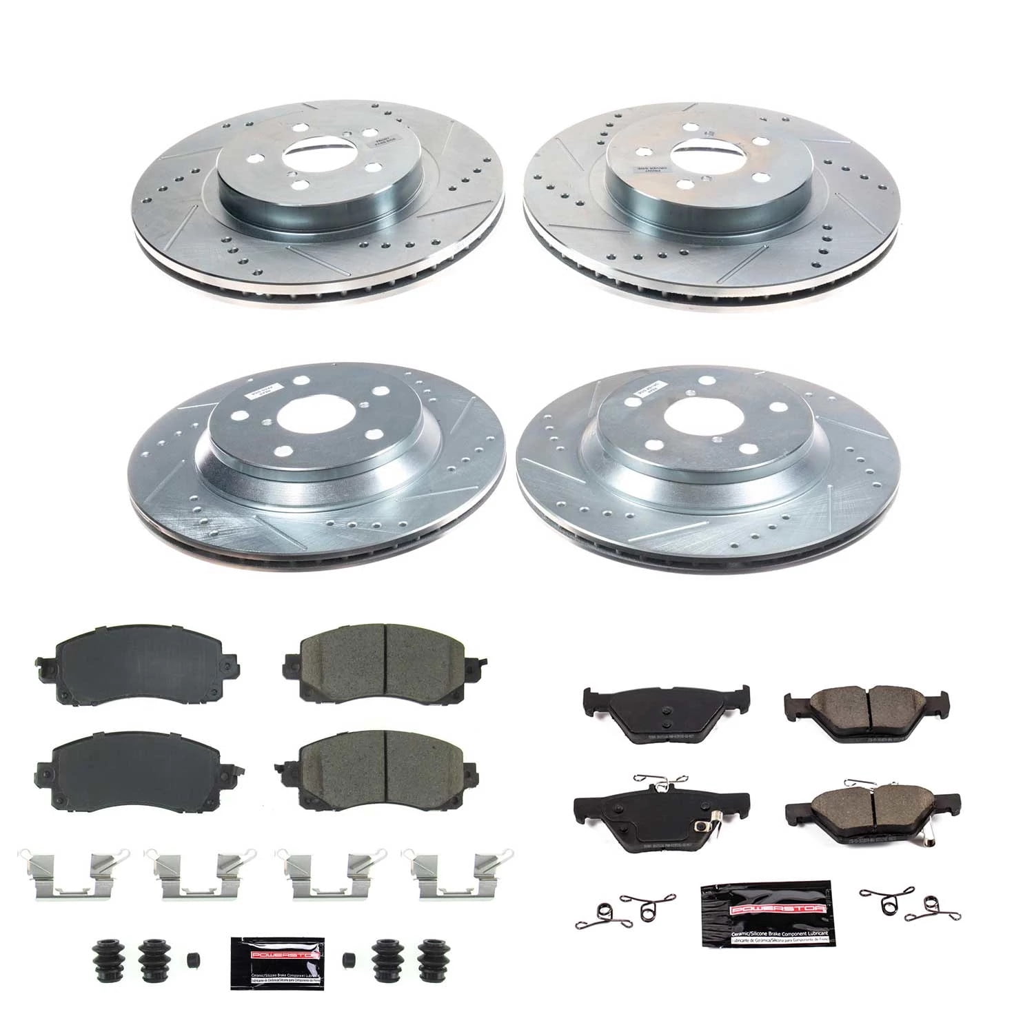Power Stop Front and Rear Ceramic Brake Pad and Drilled and Slotted Rotor Kit K8520 Fits 2020 Subaru Forester