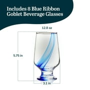 Libbey Blue Ribbon Goblet Glasses, Artisan Inspired, Durable Water Goblets Set of 8, Clear, Stemmed Water Glasses to Showcase Sodas, Cocktails