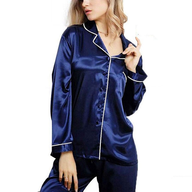 Ensemble de Pyjama Long pour Femmes 2 Pcs, Haut Ample à Col Boutonné, Pantalon à Taille Élastique