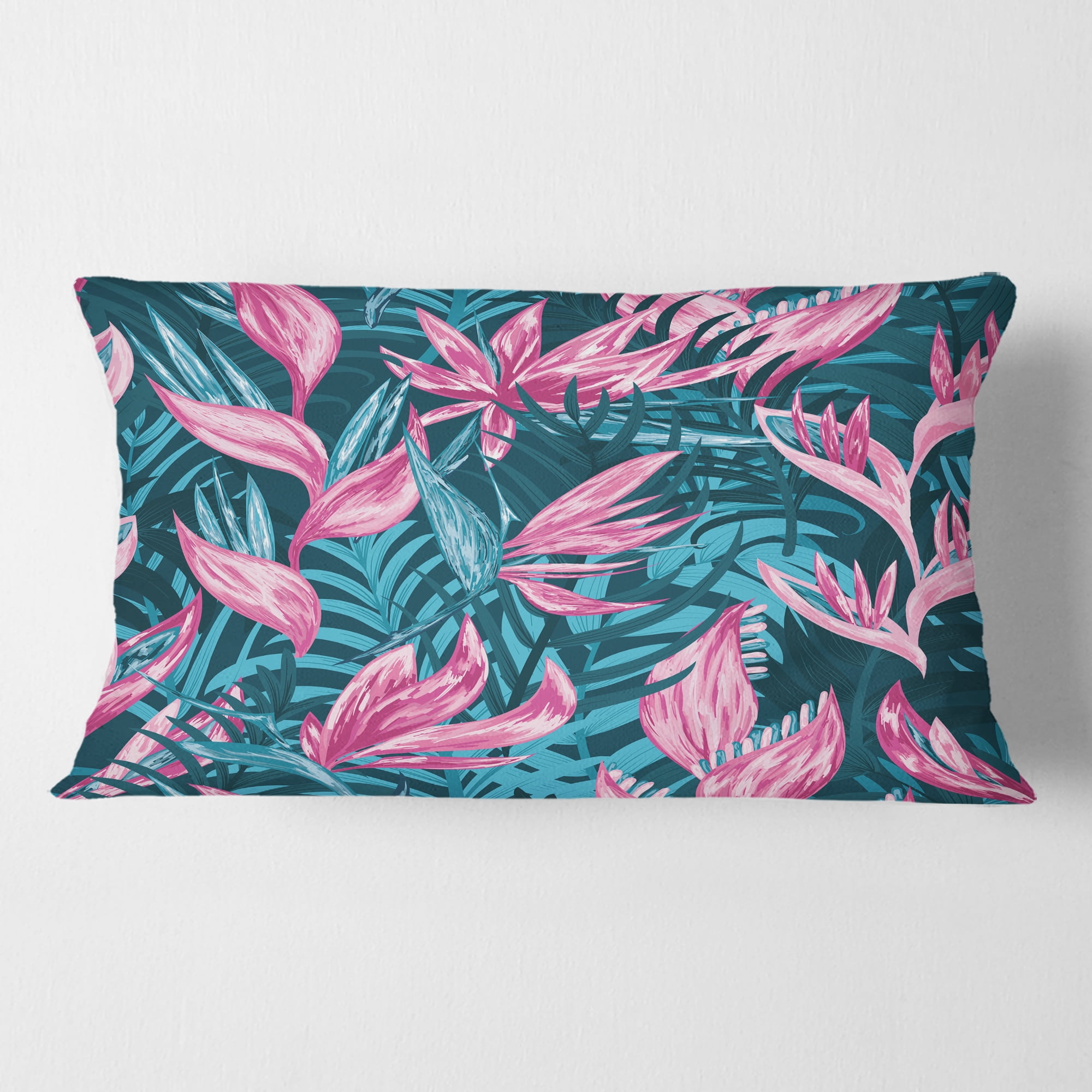 Designart Handdrawn Tropical Flowers' Mid-Century Modern Throw Pillow - 12x20