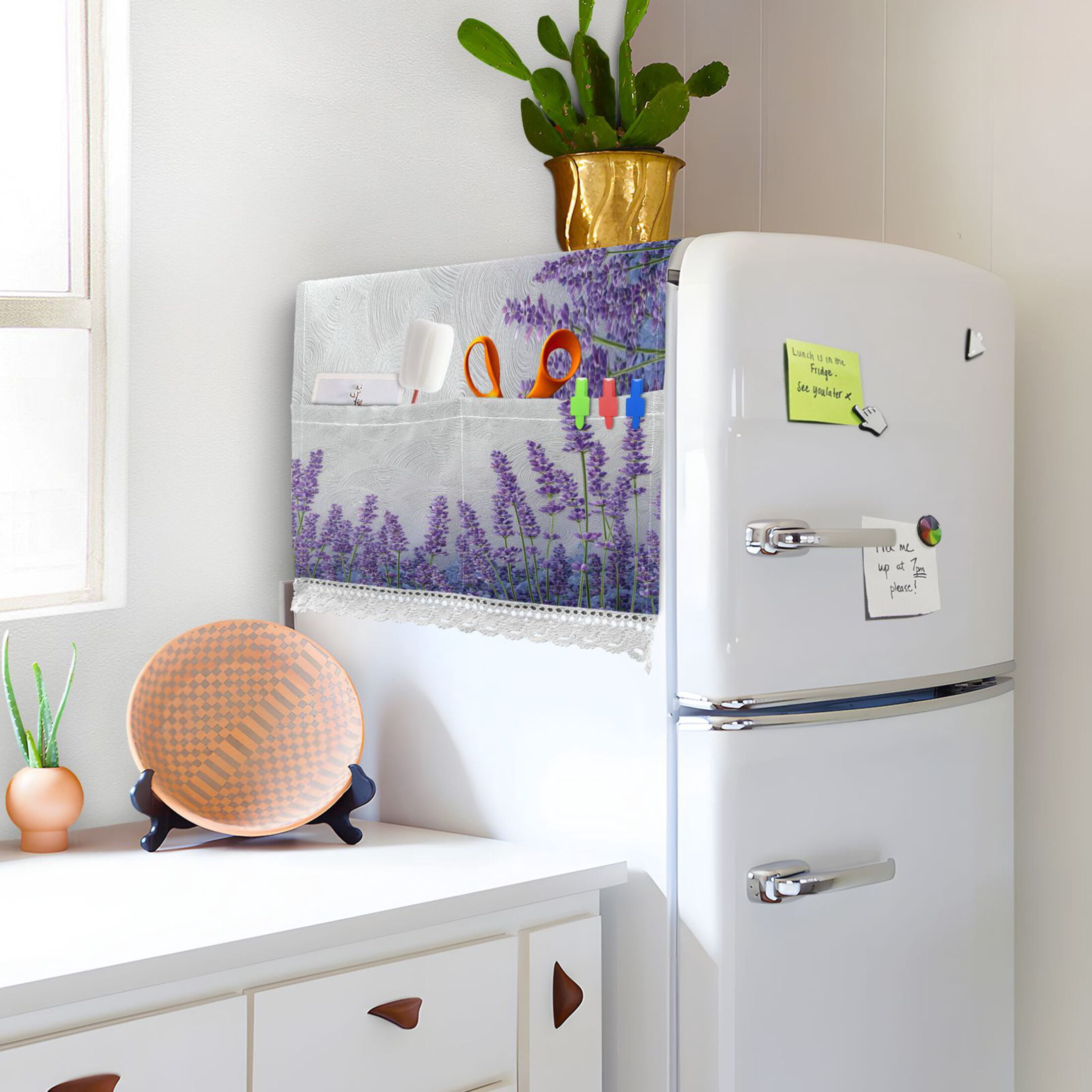 Wobogo Lavender Bushes Washing Machine Cover Dustproof Washer Dryer Cover Waterproof Laundry Room Decorative Protector
