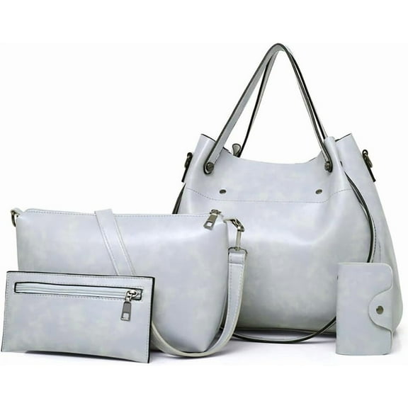 Vintage Handbag and Purse Women Leather Tote Shoulder Bag Large Satchel Top Cross Body Bag Set 4pcs