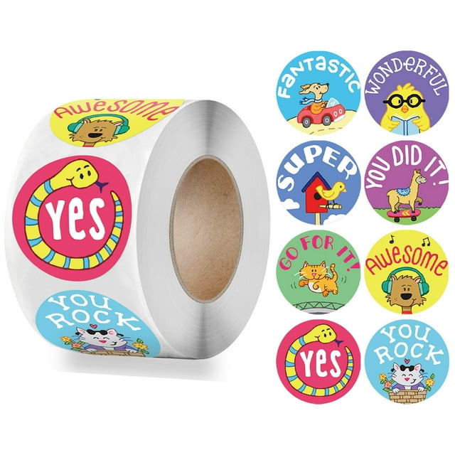Autocollants de Récompense pour Enfants 1 Po 500 Pcs par Rouleau Design de Dessin Animé Faciles à Transporter Fournitures d'Autocollants d'Incitation pour Enseignants et Mamans