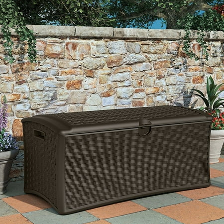 Suncast - Resin Wicker Outdoor Patio Storage Deck Box, Brown