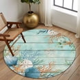 thumbnail image 2 of Large Round Rug 8Ft Washable Non-Slip, Teal Beach Coastal Circle Area Rugs for Living Room Bedroom, Summer Nautical Coral Shell Botanical Vintage Indoor Floor Mats Carpet Runner for Home Decor, 2 of 8