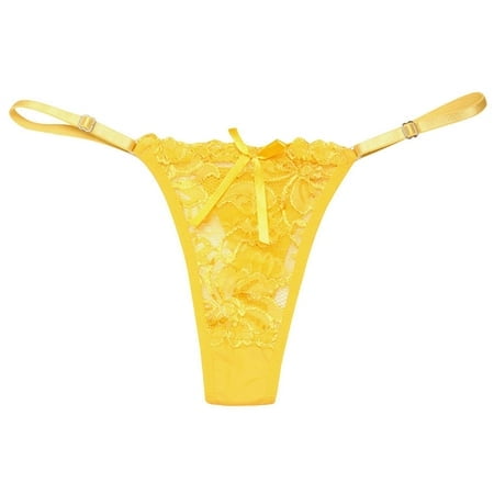 FhsagQ Women's Lingerie Panties Women's Underpants Thong Panties Low Waist Lace Briefs Underwear Lingerie for Women Plus Size Push Up Women's Lingerie Silk Tanga Panties Yellow One Size