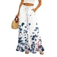 thumbnail image 3 of Botanical Floral Ruffle Hem Wide Leg Pants - High Waisted Palazzo Trousers with Pockets, Flowy Drawstring Casual Lounge Pants for Women Blue L, 3 of 7