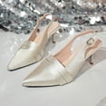 thumbnail image 5 of Womens Velvet Slingback Heels Pointed Toe Pumps with Adjustable Ankle Strap for Wedding Party Office in Beige,Size 8.5, 5 of 9