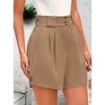 thumbnail image 4 of Womens Casual 2025 Trendy Summer Elastic High Waisted Pleated Side Slit Business Work Shorts Pockets Khaki M, 4 of 7