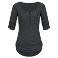 thumbnail image 2 of DPTALR Women Ladies Solid Long Sleeve Button Blouse Pullover Tops Shirt With Pockets, 2 of 4