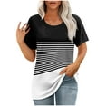 thumbnail image 2 of Dolkfu Casual Women's Tops Short Sleeve Round Neck Color Block Striped Loose Fit Tunic Tops Women's T-Shirts，S, 2 of 7