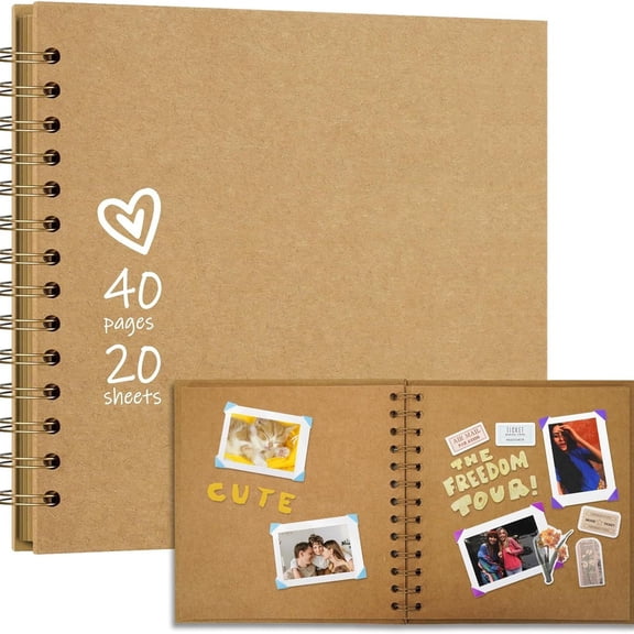 7 x 7 Inch DIY Scrapbook Album 40 Pages with Kraft Paper, Yellow | Thick Kraft Paper Scrap Book Photo Albums, Memory Book for Wedding, Anniversary, Baby, Family, Travel, DIY Projects