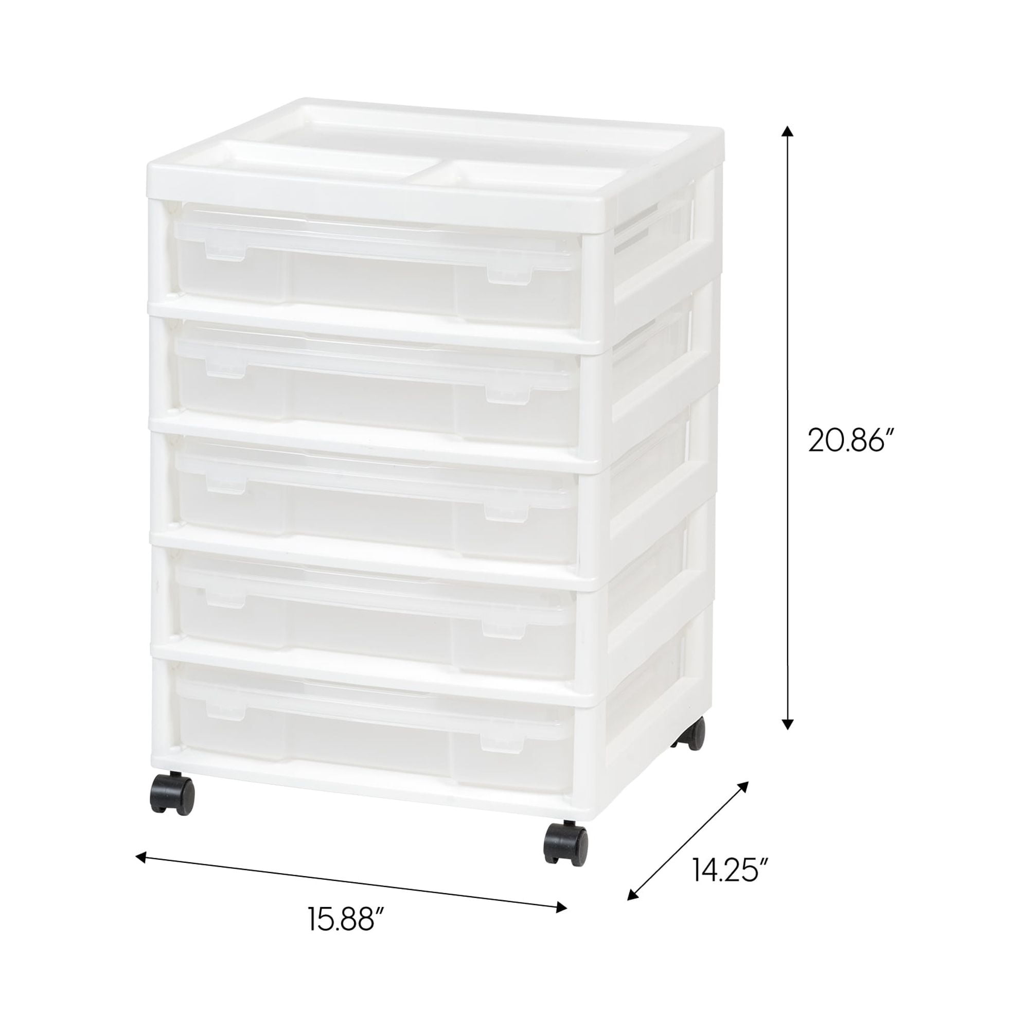 IRIS 5 Drawers Scrapbook Plastic Rolling Storage Cart with Organizer Top with Casters, White
