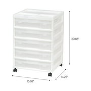 IRIS 5 Drawers Scrapbook Plastic Rolling Storage Cart with Organizer Top with Casters, White