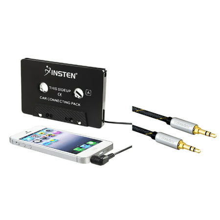Insten Universal Car Audio Cassette Adapter - Black (+3.5mm Aux Auxiliary Audio Stereo Extension M/M Cable) - Bundle
