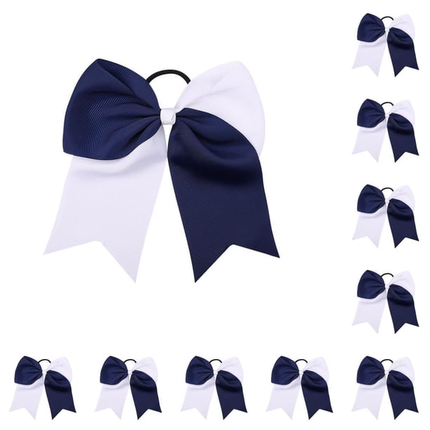 Sonducket Banda para el cabello grande Nudo de lazo Elástico Color a juego Estilo pijo Coleta Titular Pelos Cuerda Scrunchies Accesorios Azul azul marino+blanco 10Conjunto