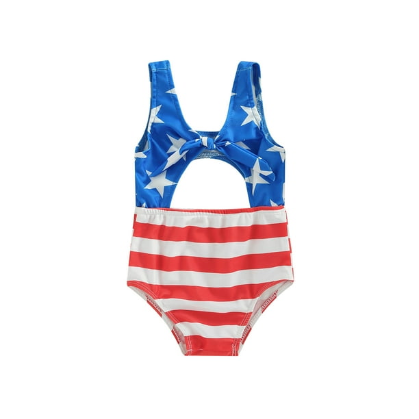 Toddler Baby Girl One Piece 4th of July Swimsuit Cutout Stars and