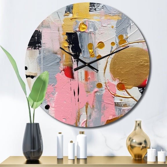 Designart "Geometric in Pink and Grey III" Modern Oversized Wall Clock