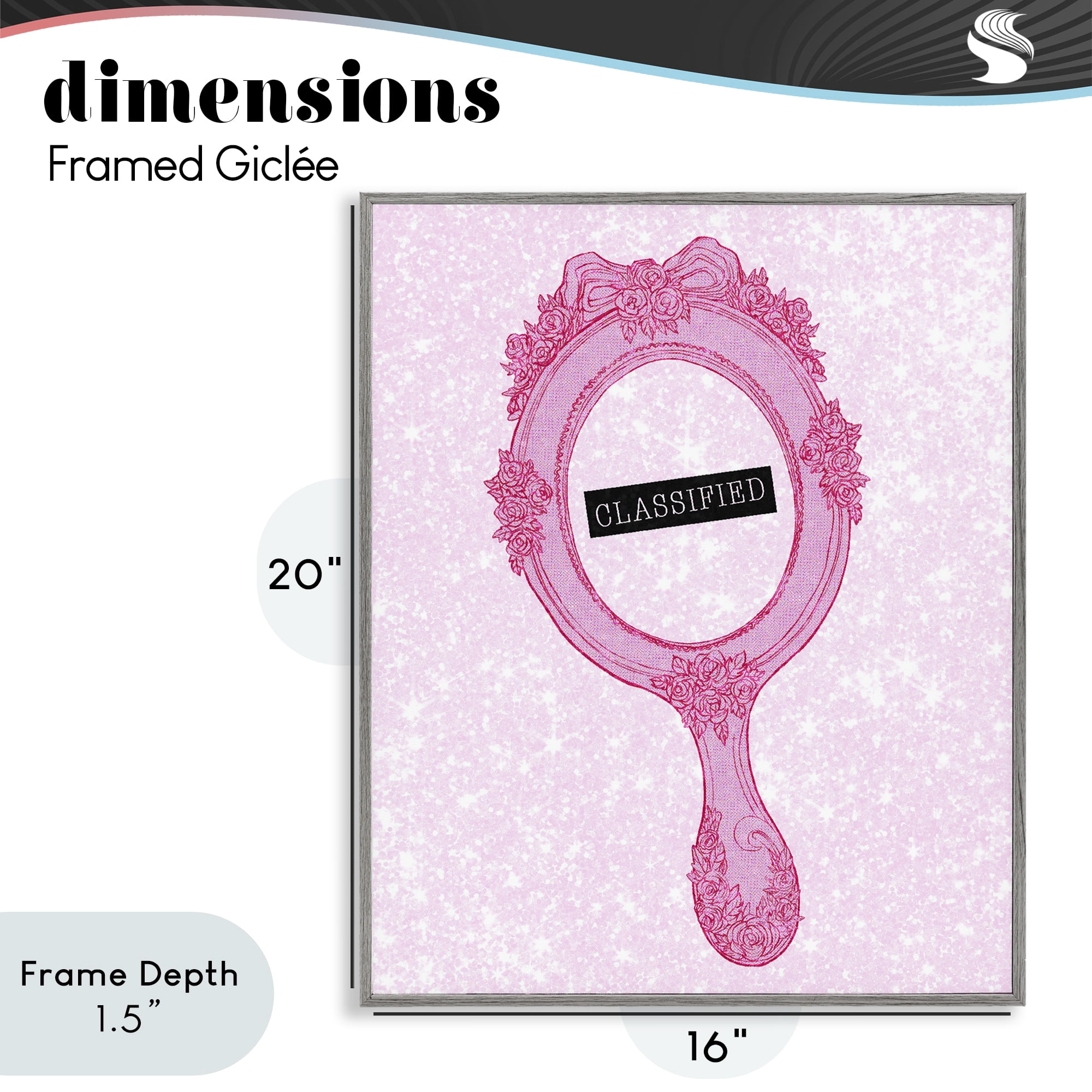 Stupell Industries Classified Ornate Pink Mirror Gray Framed Giclee Art, design by Ziwei Li