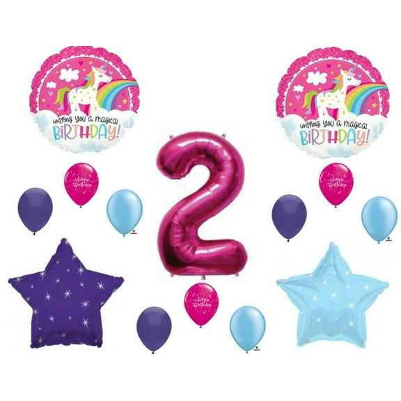 Unicorn Magical 2nd Happy Birthday Party Balloons Decorations Supplies