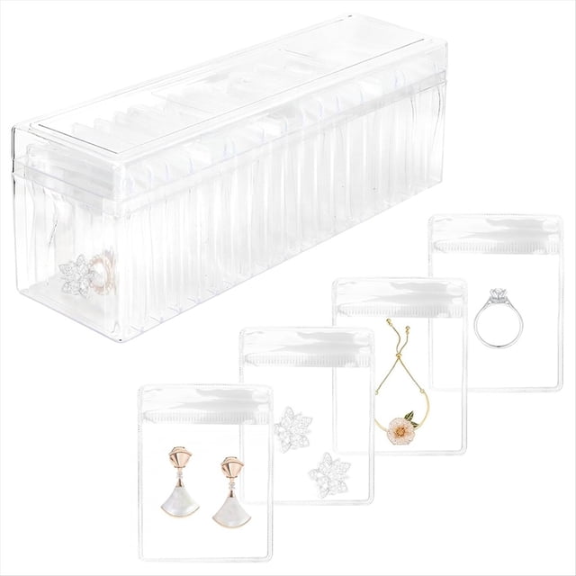 Organizador de Caja de Joyería, Soporte Transparente con 40 Bolsas de Joyería Portátiles Antideslustre, Estuche de Joyería de Viaje de Colores Mezclados