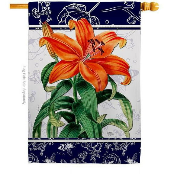 Breeze Decor H104113-BO Lilies Floral Double-Sided Garden Decorative House Flag, Orange