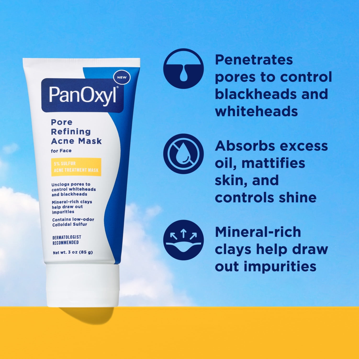 PanOxyl Pore Refining Acne Mask, 5% Sulfur, Unclogs Pores, 3 oz