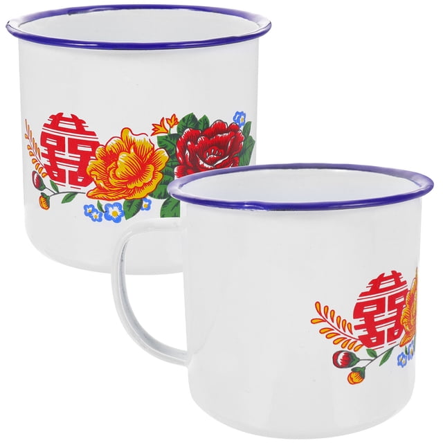 Miangastore 2pcs Smooth Enamel Teacup Chinese Style Teacup Dining Table Beverage Container Vintage Drinking Holder