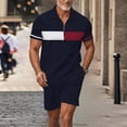thumbnail image 1 of MKLEKYY Traje Informal De Dos Piezas A Rayas Para Hombre, Pantalón Corto Con Cremallera, Blusa De Manga Corta Y Bolsillo Con Cordón, 1 of 5