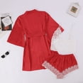 thumbnail image 6 of HNMKIU Women's Satin Pajama Set Floral Lace Trim Sleepwear Nightwear With Matching Robe Red,S, 6 of 6