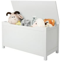 Toy Storage Organizer, Wood Kids Storage Bench with 2 Hinges and Seating Bench, Girls Boy Toy Storage Box for Building Blocks, Books, Kids Storage Bench for Entryway, Bedroom, Playroom, White, R537