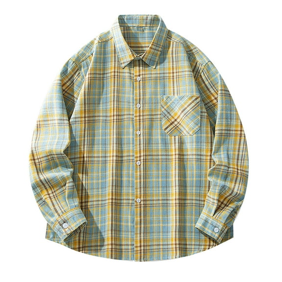 Lmnyox Button Down Shirt for Men Long Sleeve Collared Plaid Print Shirts with Pocket Casual Cotton Shirts for Work