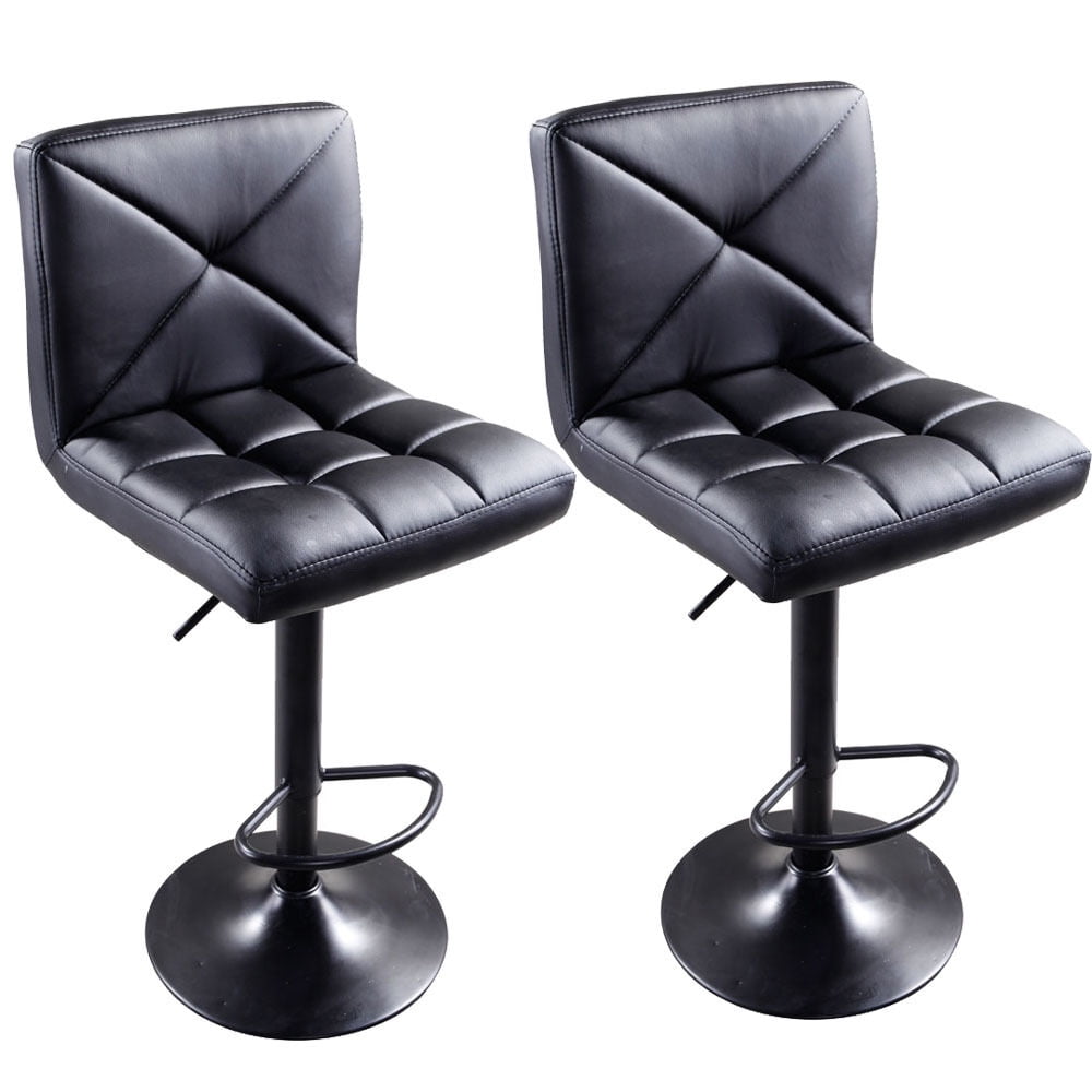 Zimtown 2pcs Pu Leather Chairs, Black Leather Swivel Bar Stools With Arms