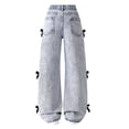 thumbnail image 3 of Cute Bow Jeans for Girls Baggy Kids Wide Leg Denim Pants High Elastic Waisted Y2K Boyfriend Skater Streetwear 6-14Y, 3 of 5