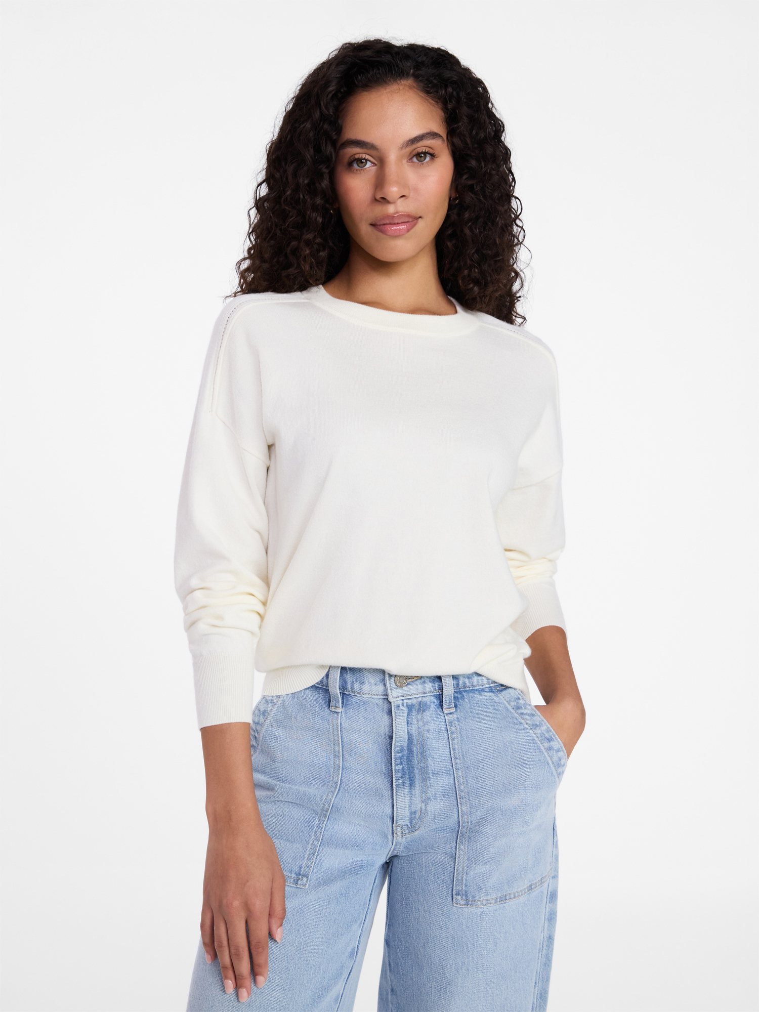 Time and Tru Women's Crewneck Sweater with Long Sleeves, Lightweight, Sizes XS-XXXL