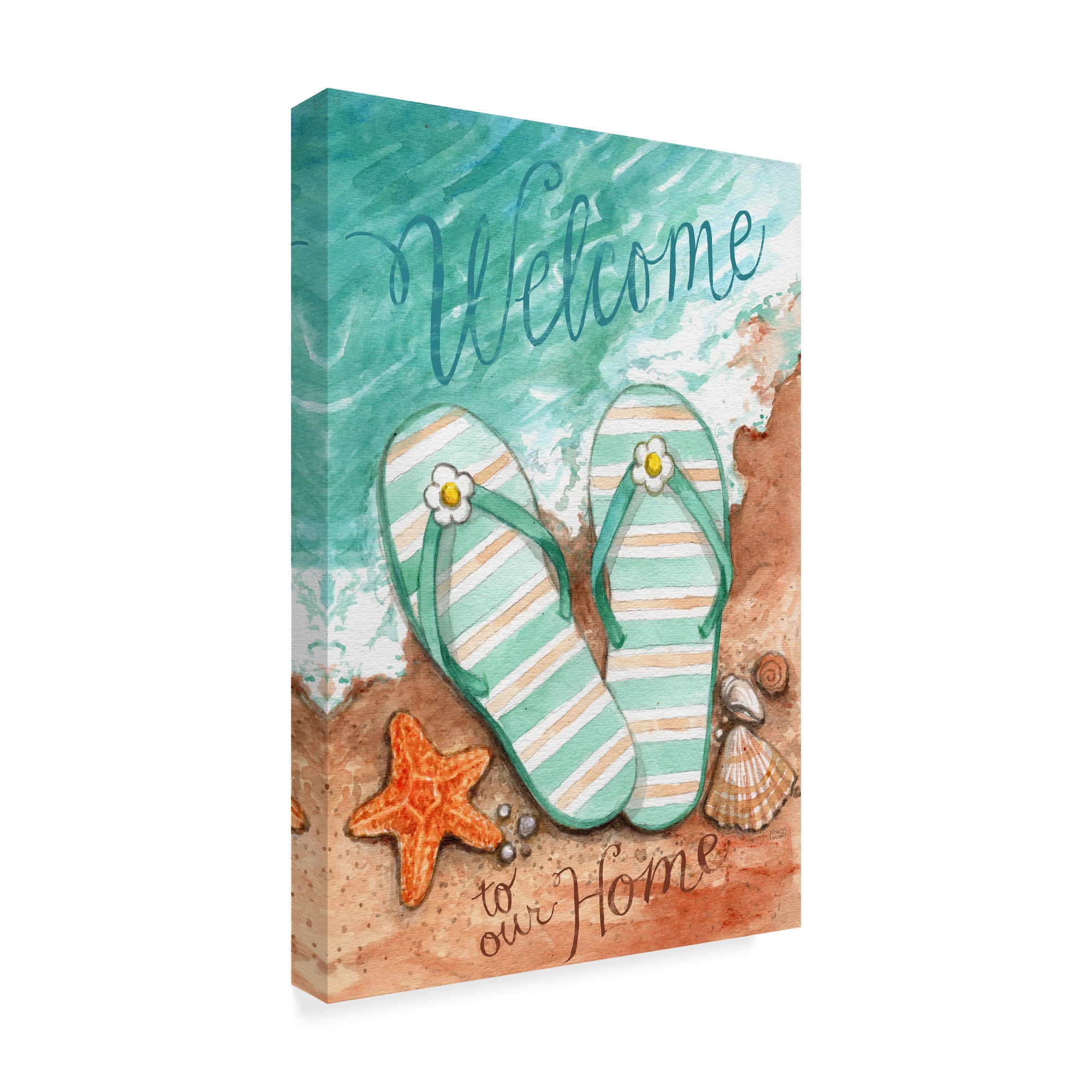 Trademark Fine Art 'Flip Flops On The Beach Welcome' Canvas Art by Melinda Hipsher