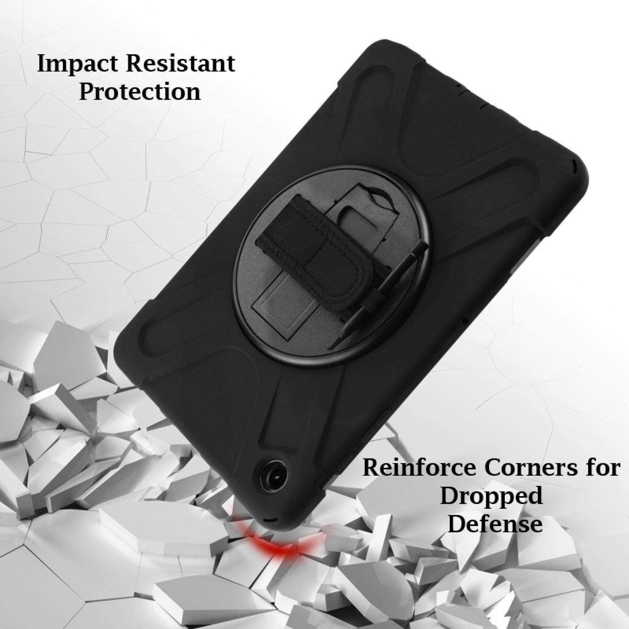 Rotatable Stand Heavy Duty Rugged Protector Case with Wristband for Samsung Galaxy Tab A9+ 5G – Black