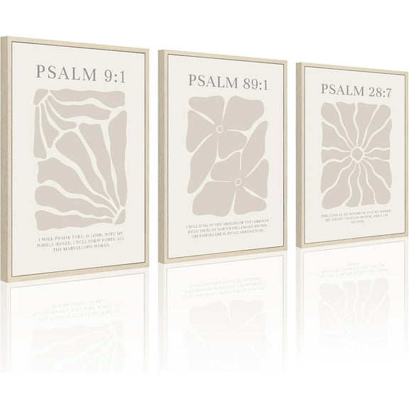 FCCUYE Scripture Christian Wall Art Set of 3 Beige Bible Verses Wall Decor Neutral Psalm Canvas Wall Art Modern Pictures Flower Prints Christian Artwork for Living Room Bedroom 12x16 Inch Unframed
