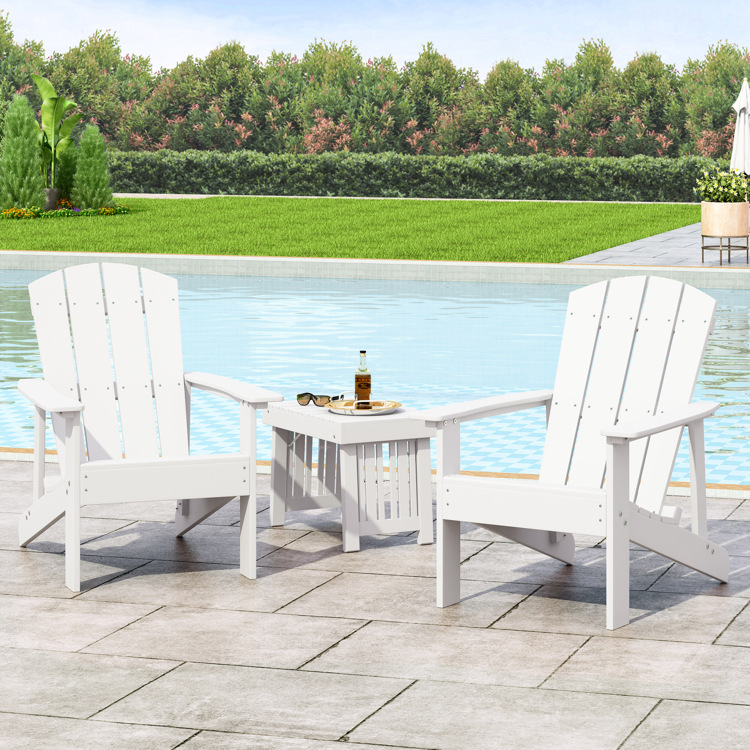 Noble House Culver Faux Wood Slat-Backed Adirondack Chair in White (Set of 2) - image 2 of 7