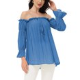 thumbnail image 2 of Womens Semi Sheer Boho Peasant Long Sleeve Off The Shoulder Top, 2 of 7