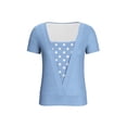 thumbnail image 6 of DeHolifer Women's Tops Crewneck Casual Printed Fake Two Piece Short Sleeve Summer Trendy Tee Tops Light Blue M, 6 of 7