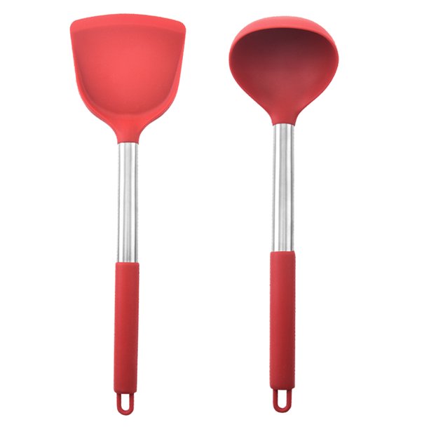 Juego de utensilios de cocina de 2 piezas, utensilios de cocina de silicona, mango de acero inoxidable, para cocinar, rojo Namotu CPB-US-YYM824-6
